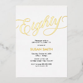 Invitación Con Relieve Metalizado Eighty Birthday Elegant Invitation Foil Invitation