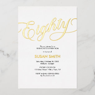 Invitación Con Relieve Metalizado Eighty Birthday Elegant Invitation Foil Invitation