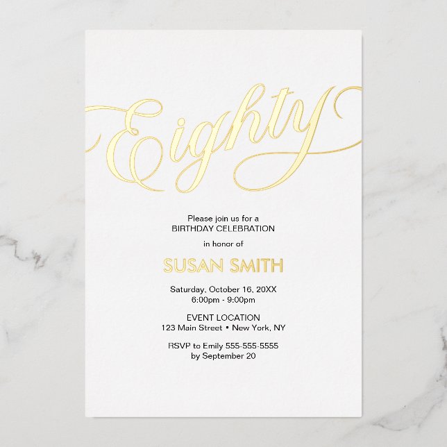 Invitación Con Relieve Metalizado Eighty Birthday Elegant Invitation Foil Invitation (Anverso)