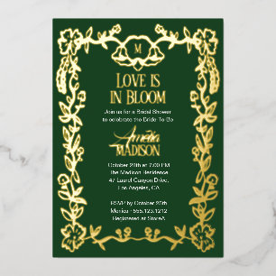 Invitación Con Relieve Metalizado El amor está en flor Boda de Shower Floral Vintage