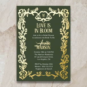 Invitación Con Relieve Metalizado El amor está en flor Boda de Shower Floral Vintage