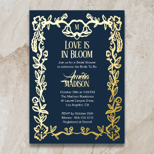Invitación Con Relieve Metalizado El amor está en flor Boda de Shower Floral Vintage