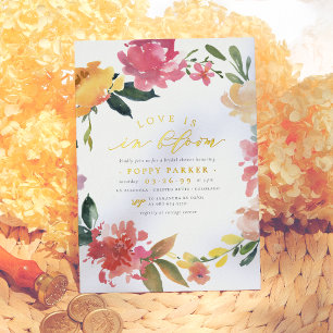 Invitación Con Relieve Metalizado El amor está en flor - Despedida de soltera flores