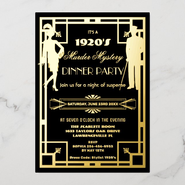 Invitación Con Relieve Metalizado El arte del Fiesta del misterio del asesinato de l (Anverso)