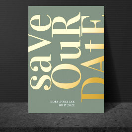 Invitación Con Relieve Metalizado El blanco verde sabio moderno salva la fecha