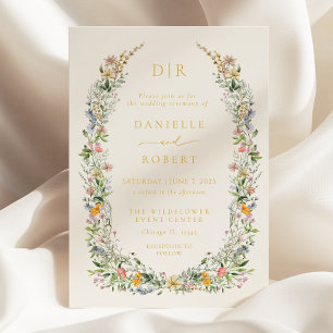 Invitación Con Relieve Metalizado El Boho Wildflower Beige todo en un Boda