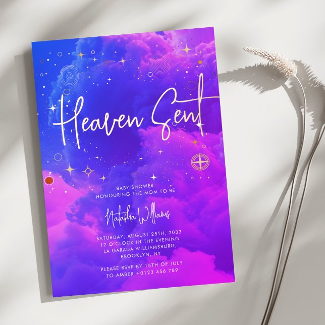 Invitación Con Relieve Metalizado El cielo envió Baby Shower azul y rosa celeste (Subido por el creador)