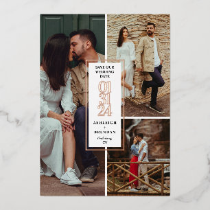 Invitación Con Relieve Metalizado El Collage de fotos moderno salva la fecha