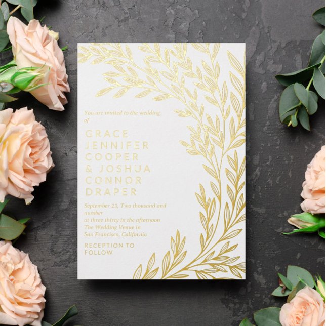Invitación Con Relieve Metalizado El exuberante Boda informal de la vegetación dorad (Subido por el creador)