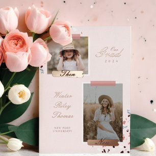 Invitación Con Relieve Metalizado El Grad Entonces Y Ahora 2 Foto Graduada Terrazzo