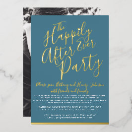 Invitación Con Relieve Metalizado El oro blanco verde azulado felizmente después de 