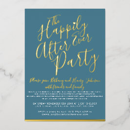 Invitación Con Relieve Metalizado El oro blanco verde azulado felizmente después de 