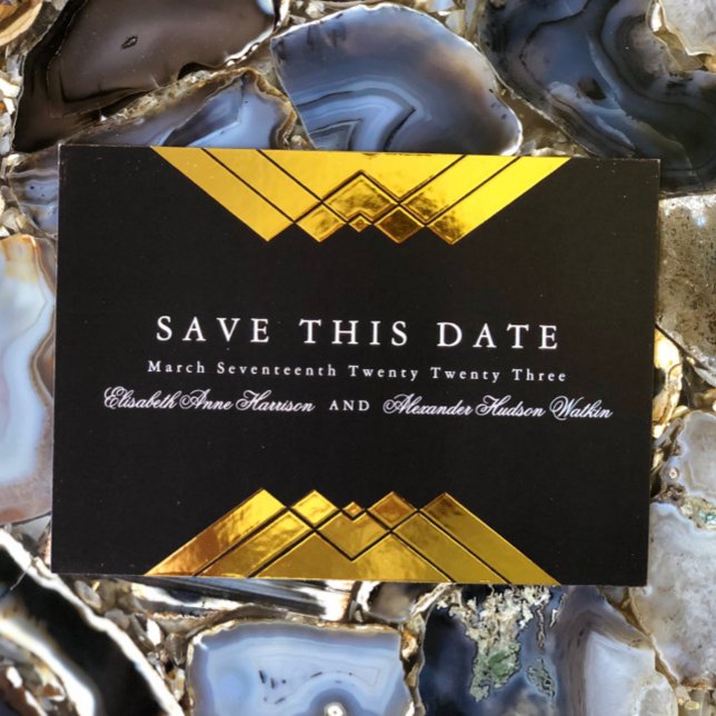 Invitación Con Relieve Metalizado El oro geométrico ahorra la fecha (Subido por el creador)