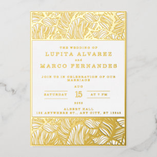 Invitación Con Relieve Metalizado El oro simple y elegante y el Boda blanco real