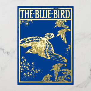 Invitación Con Relieve Metalizado El pájaro azul -dorado vintage