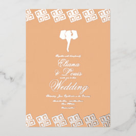 Invitación Con Relieve Metalizado Elefante africano de Ankara Boda Prensada   