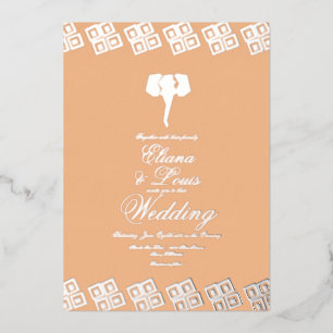 Invitación Con Relieve Metalizado Elefante africano de Ankara Boda Prensada