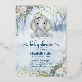 Invitación Con Relieve Metalizado Elefante Cuto En El Baby Shower De La Selva De Inv