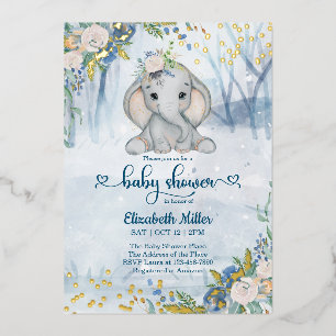 Invitación Con Relieve Metalizado Elefante Cuto En El Baby Shower De La Selva De Inv