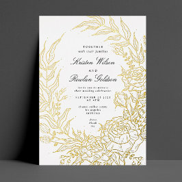 Invitación Con Relieve Metalizado Elegancia Boda de orugas de oro de Black Florals