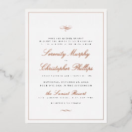 Invitación Con Relieve Metalizado Elegancia Clásica Escritura Rosa Oro Boda Simple