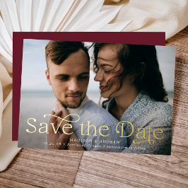 Invitación Con Relieve Metalizado Elegancia Clásica Foto Horizontal Save the Date 