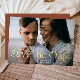 Invitación Con Relieve Metalizado Elegancia Clásica Foto Horizontal Save the Date