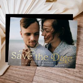 Invitación Con Relieve Metalizado Elegancia Clásica Foto Horizontal Save the Date