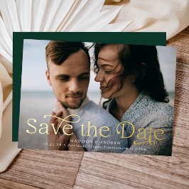 Invitación Con Relieve Metalizado Elegancia Clásica Foto Horizontal Save the Date
