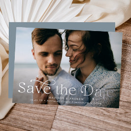 Invitación Con Relieve Metalizado Elegancia Clásica Foto Horizontal Save the Date