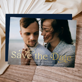 Invitación Con Relieve Metalizado Elegancia Clásica Foto Horizontal Save the Date