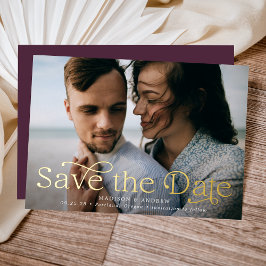 Invitación Con Relieve Metalizado Elegancia Clásica Foto Horizontal Save the Date