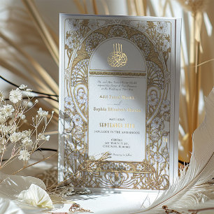 Invitación Con Relieve Metalizado Elegancia Dorada Art Nouveau Boda Musulmana