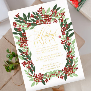 Invitación Con Relieve Metalizado Elegancia encantada Fiesta de Navidades botánicos
