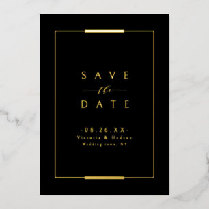 Invitación Con Relieve Metalizado Elegancia enmarcada boda moderna simple oro negro