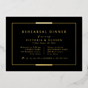 Invitación Con Relieve Metalizado Elegancia enmarcada oro negro simple cena de ensay