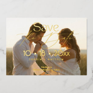 Invitación Con Relieve Metalizado Elegancia Foto de Boda con Hoja de Oro Save The Da