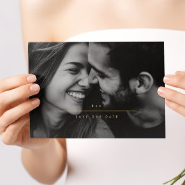 Invitación Con Relieve Metalizado elegancia MINIMALISTA Foto Guardar la Fecha Dorado