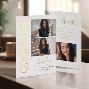 Invitación Con Relieve Metalizado Elegancia Minimalista y Elegante 3 Fotos Graduació