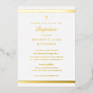 Invitación Con Relieve Metalizado Elegancia Moderna Bautizo Niño Oro