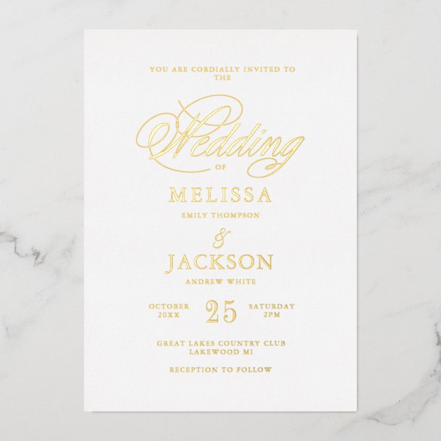 Invitación Con Relieve Metalizado Elegancia moderna Boda  Relieve metalizado Invitac (Anverso)