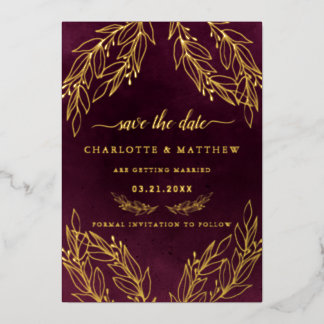 Invitación Con Relieve Metalizado Elegancia Moderna Burgundy Save The Date