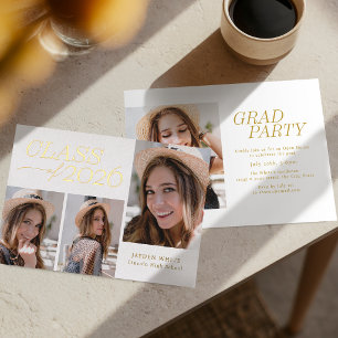 Invitación Con Relieve Metalizado Elegancia Moderna Clase de 2026 Foto Graduación