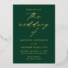 Invitación Con Relieve Metalizado Elegancia moderna Verde y Boda de oro