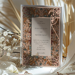 Invitación Con Relieve Metalizado Elegancia otoñal Boda Art Nouveau