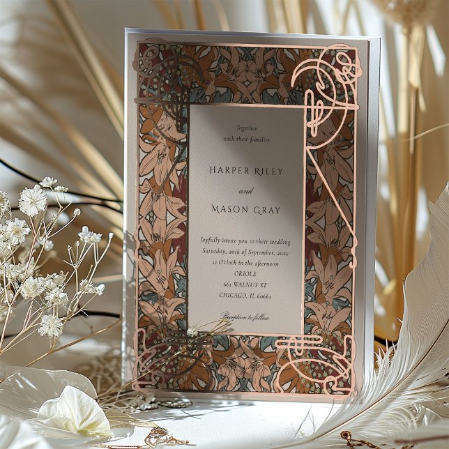 Invitación Con Relieve Metalizado Elegancia otoñal Boda Art Nouveau (Subido por el creador)