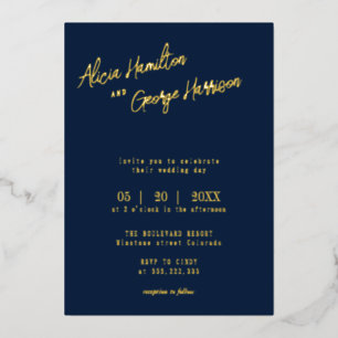 Invitación Con Relieve Metalizado Elegancia pura: un Boda azul y oro de la marina