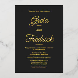 Invitación Con Relieve Metalizado Elegancia simple y eterna Boda negro mate de oro