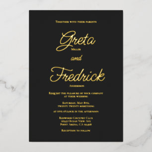 Invitación Con Relieve Metalizado Elegancia simple y eterna Boda negro mate de oro