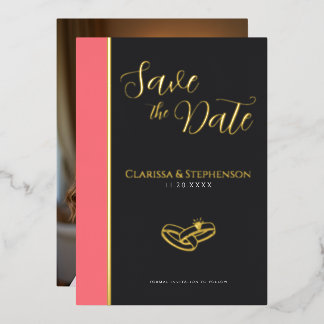 Invitación Con Relieve Metalizado Elegant Anthracite Blush Pink Photo Save The Date